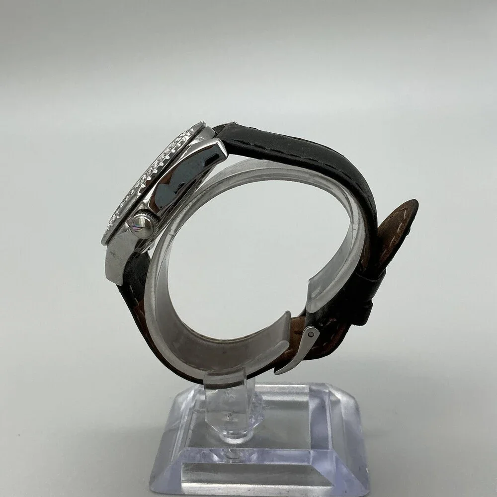 Guess Waterpro Womens Watch 38mm MOP Dial Black Leather Crystals New Battery